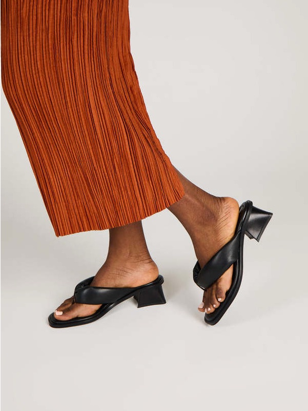 Intentionally Blank Black Cross-Strap Heeled Mules